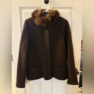 Vintage Ralph Lauren Brown Teddy Jacket with Faux Fur Collar